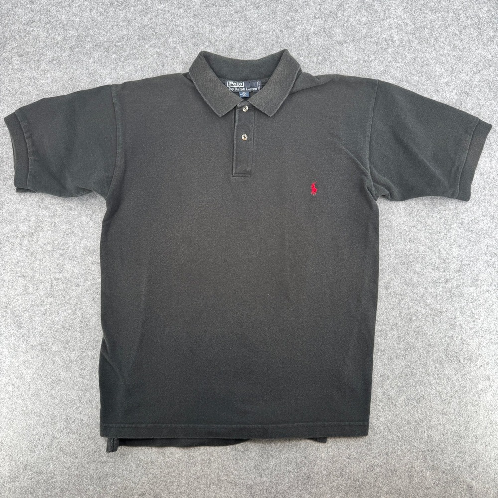 VTG Polo Ralph Lauren Polo Shirt Mens XL Vintage Black Red Pony Made in USA EUC